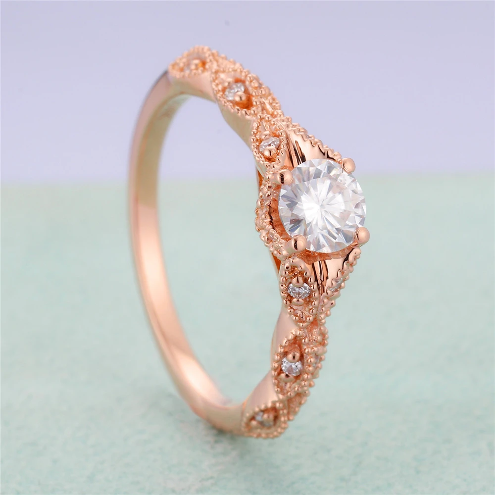 

Actual filming Luxury lady light rose gold inlaid white zircon micro engraved ring Band Promise Engagement For Women