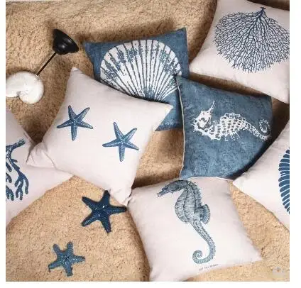 

Linen sofa hug pillowcase Blue ocean cushion cover Creative office pillowcase