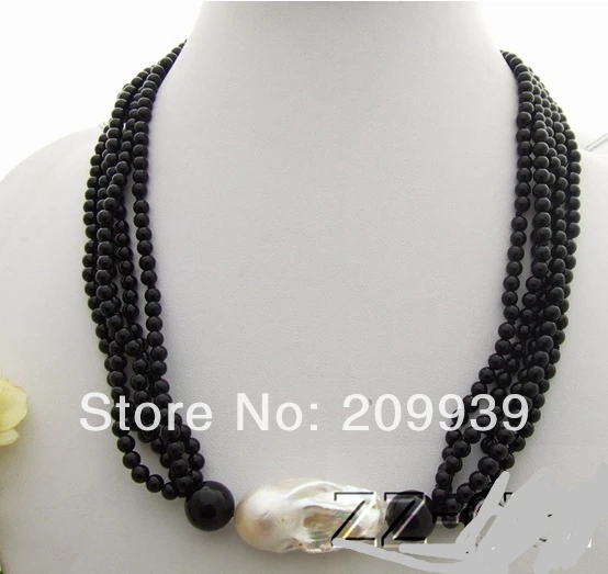 

huij 003505 5strda Bead-Nucleated Pear&Onyx Necklace