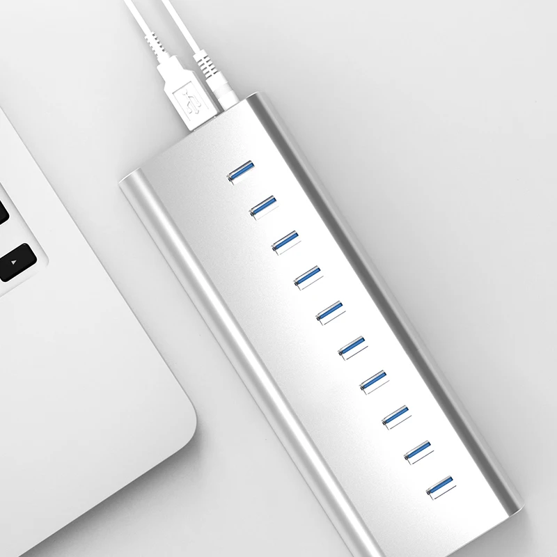

2017 New Aluminum 10 Port Super Speed USB 3.0 Hub with 3.3Ft. USB Cable and 36W(12V3A) Power Adapter for iMac MacBook PC Laptop
