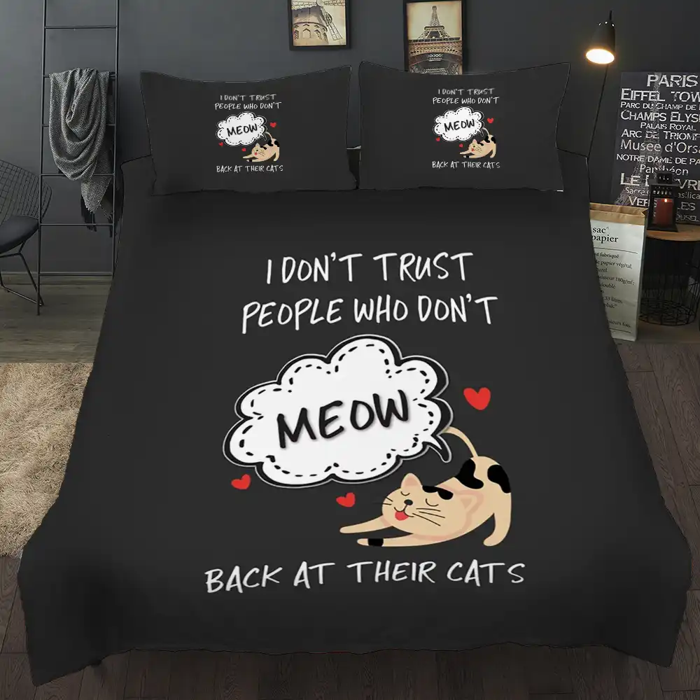 Cute Cat Dogs Bedding Set With Pillowcases Bed Linens Set For