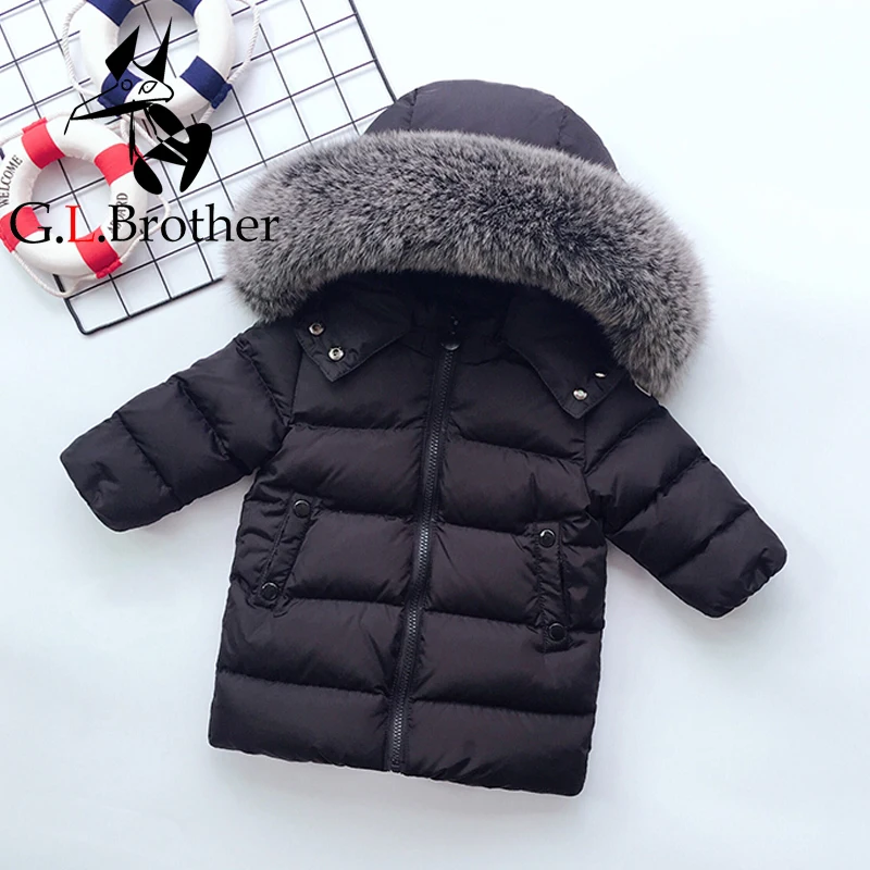 

-30 Degree Kids Winter Coat Big Real Fur Collar Toddler Boys Girls Down Coat White Duck Down Children Down Jacket Snow Wear