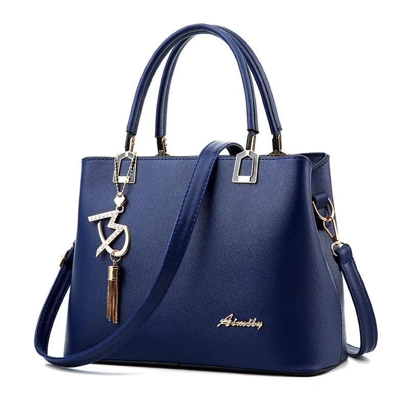 2017 Fashion Women Blue Bag Ladies Brand PU Leather Handbags Spring Casual Tote Bag Big Shoulder