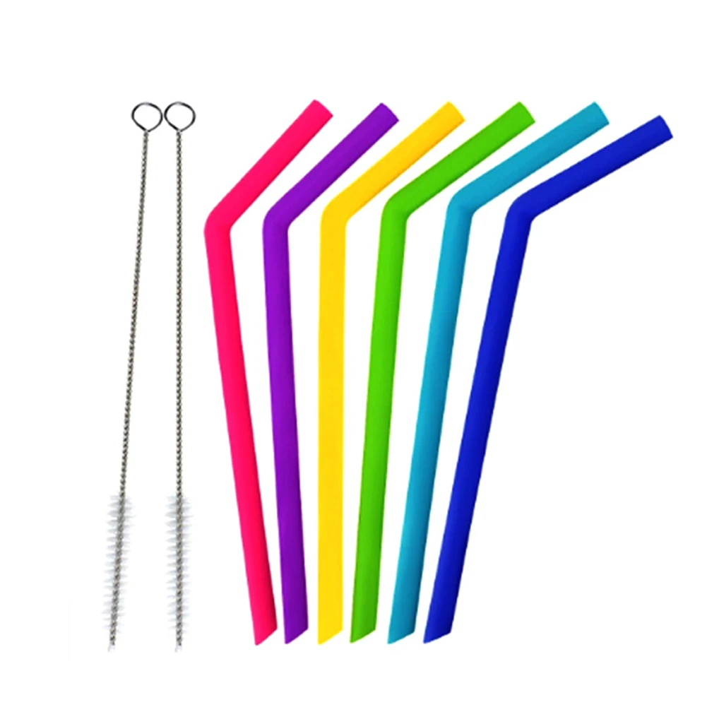 6pcs Silicone Straws with Washing Brushes Reusable Healthy Extra Long Straws LBShipping