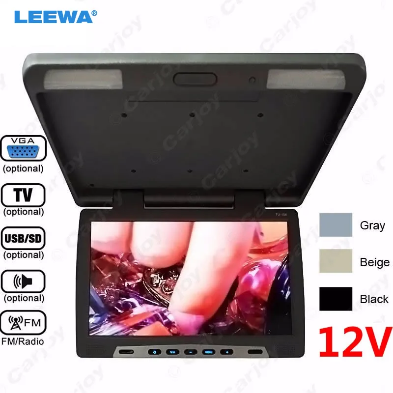 Leewa 12 فولت سيارة حافلة 15.6 بوصة سقف الخيالة lcd monitor فليب شاشة lcd ل car dvd التلفزيون usb sd fm vga أسود ، رمادي ، بيج #1292