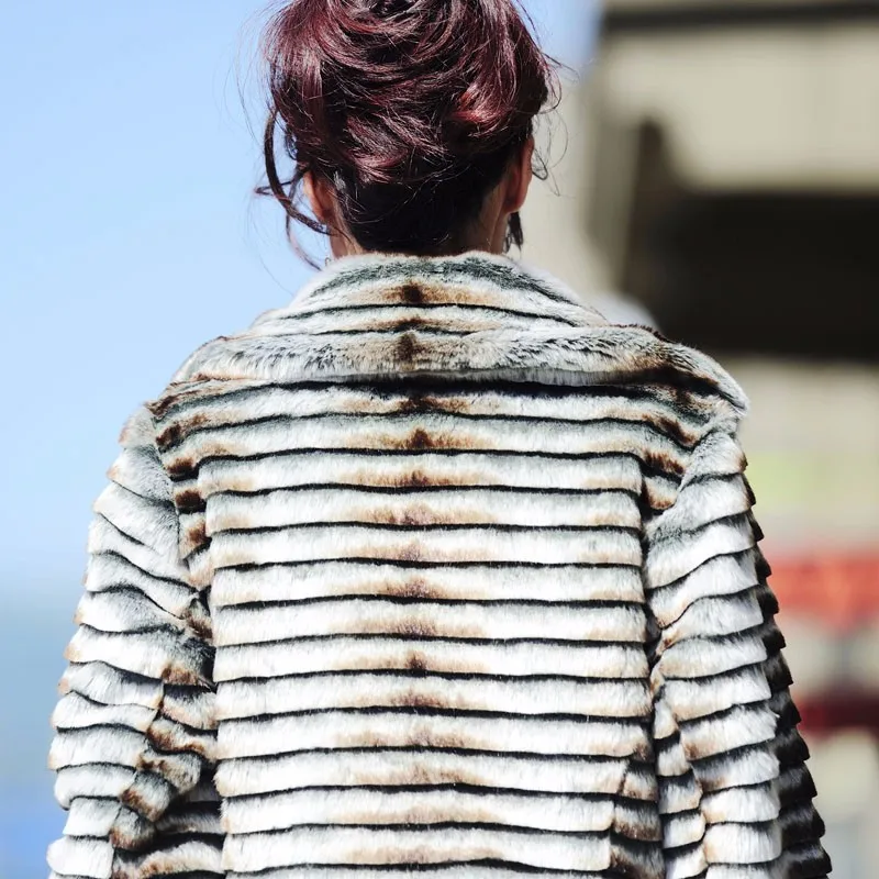 X-Long роскошный искусственный мех пальто женщин плюс размер XXXL воды из вельвета с отделкой под куницу искусственный коричневый полосатый винтажный норковый мех пальто