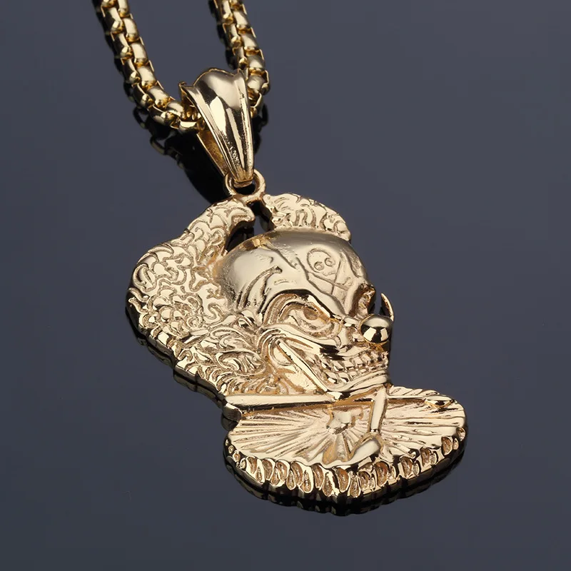 Fashion Golden Ghost Face steel Necklaces Men Women Bling Skull Head