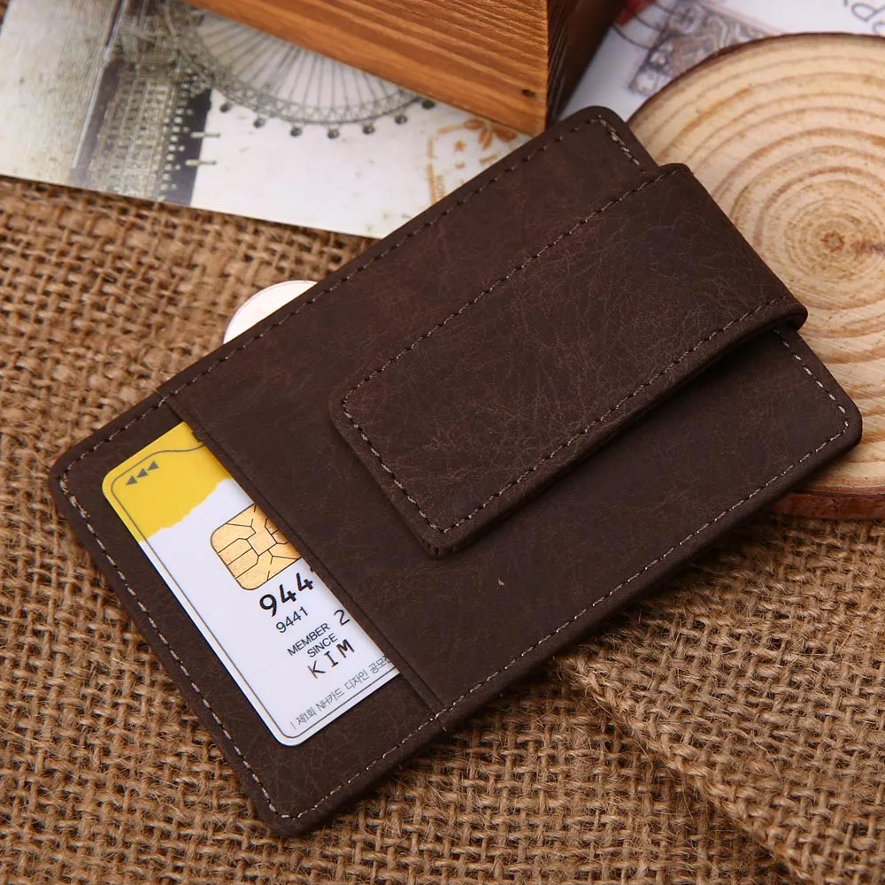 Fashion Men Leather Card Cash Receipt Holder Organizer Aimant Wallet Purse