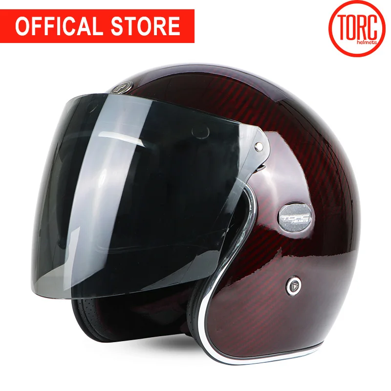 Шлем TORC из углеродного волокна, rcycle, флип-козырек, мото rbike, мото крест-Джет, ретро, capacete, внутренний козырек, мото ECE - Цвет: Clear Red  Flip up