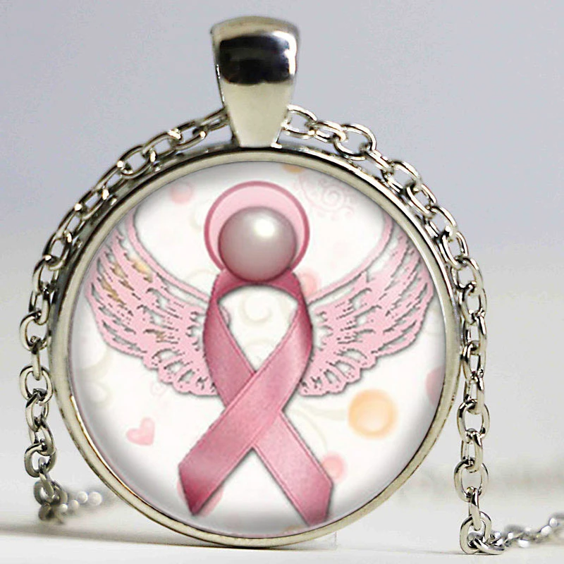 Engel Rosa Brustkrebs Schleife Swirl Herz Anhanger Halskette Glas Kunstdruck Schmuck Charme Geschenke Fur Madchen Und Ladies Gifts For Girls Heart Pendant Necklacependant Necklace Aliexpress