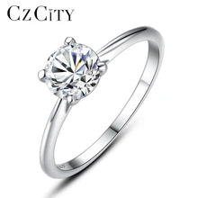 CZCITY Classic Four Paws 6mm Clear Zircon Stone Real 925 Silver Ring for Wedding Bridal Fine Jewelry Engagment Finger Rings Gift