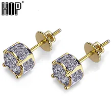 Хип хоп микро Pave CZ камень Bling Ice Out серьги-гвоздики мужские медные, золотистого цвета круглые серьги для женщин мужчин ювелирные изделия дропшиппинг