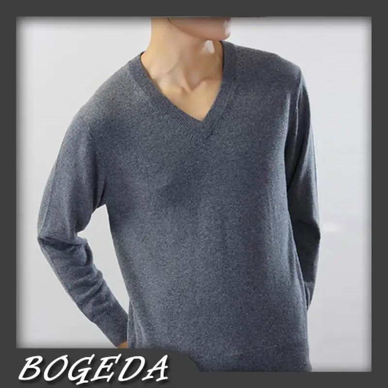 

Cashmere Sweater Men 's Pullover V neck Solid Gray Business Style High Quality Natrual fabric Free shipping Stock Clearence