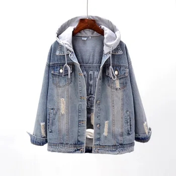 

2019 New Korean Boyfriend Style Women Oversize Jackets Harajuku Long-sleeved Loose Hooded Denim Jacket Removable Hoodies Coats