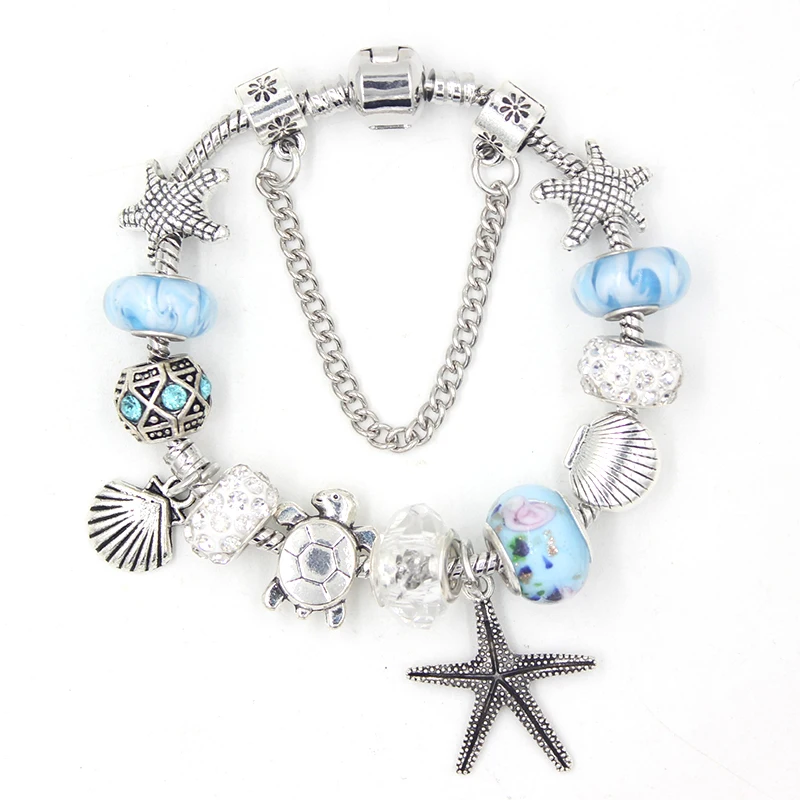 New Arrival Sealife Ocean Style Lampwork Bead Bracelet Seashell Turtle