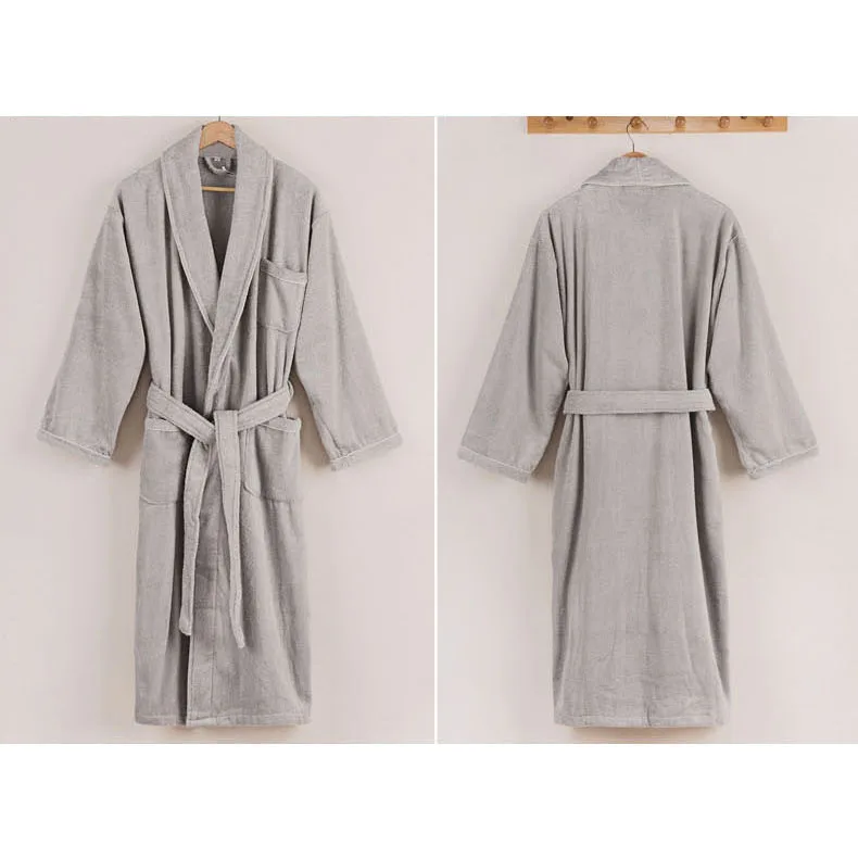 Халат из чистого хлопка для влюбленных, длинное кимоно, махровый халат, халат для спа-отеля, длинные халаты для отдыха, зимняя ночная рубашка, одежда для сна - Цвет: CAVME Gray