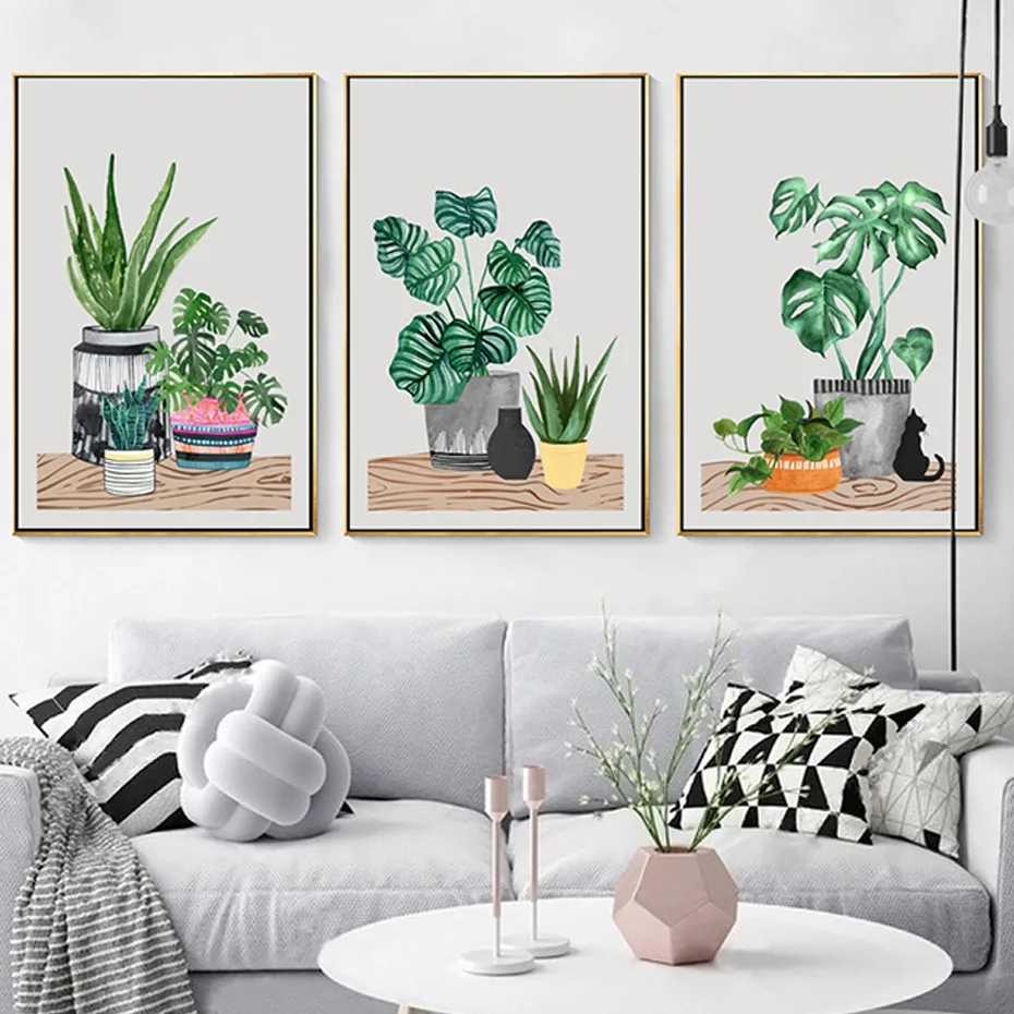 

Modern Nordic Green Potted Plants Cactus Canvas Painting Wall Art Posters and Prints Pictures for Living Room Kitchen Home Decor