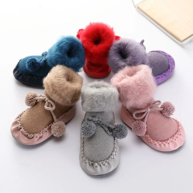 

1Pair Winter baby Bow socks chaussette enfant Cotton baby leg warmers Children Floor Plus Socks Anti-Slip Baby Step Socks