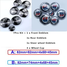 

7pc Car Front Hood Bonnet Emblem Rear Trunk Boot badge Wheel hub cap Bonnet Steering Wheel Stickers 82mm 68mm 74mm 45mm sticker