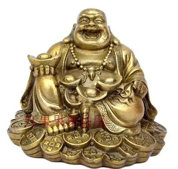 

Chinese Brass Wealth Golden Spittor Happy Laughing Maitreya Buddha Statue