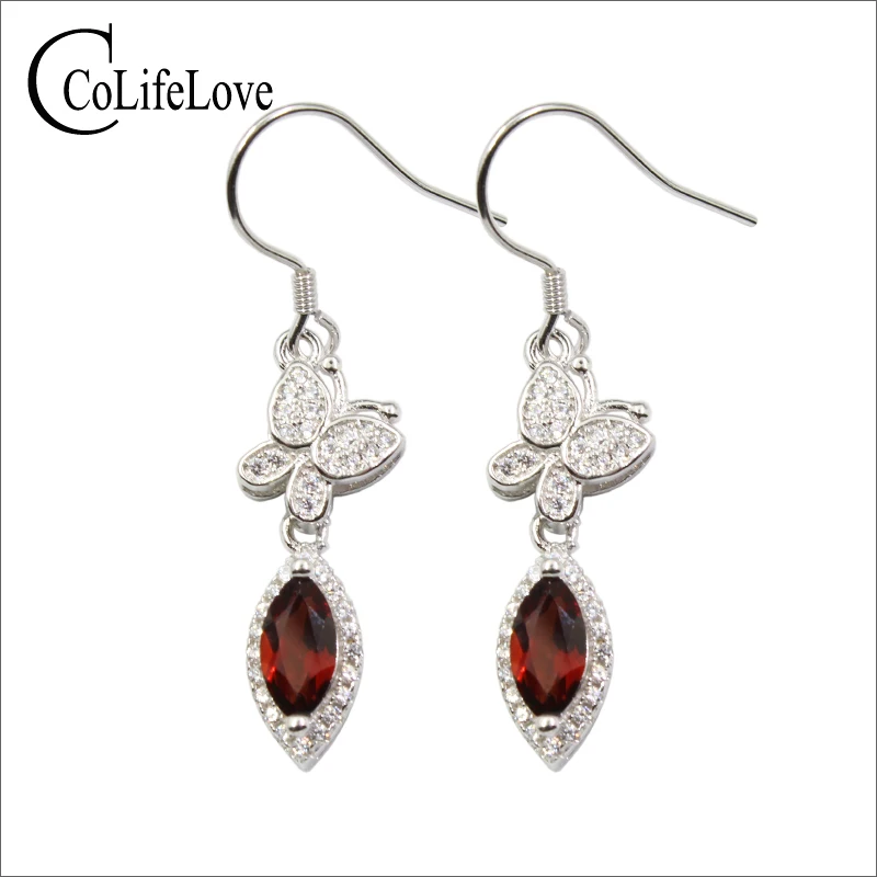 

Beautiful garnet drop earrings for part 4 mm * 8 mm VVS wine red garnet earrings solid 925 silver garnet jewelry romantic gift