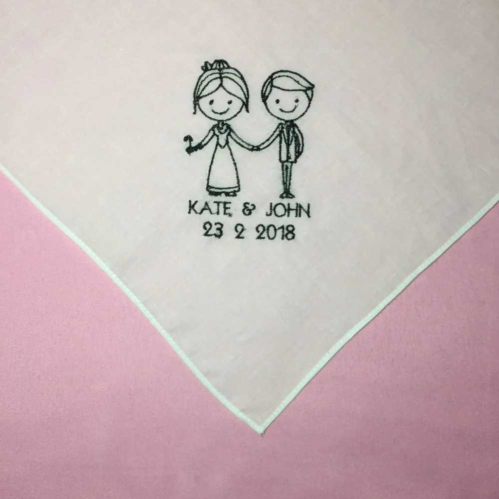  Custom Wedding Gift Embroidered Wedding Handkerchief Square White Pocket Handkerchief