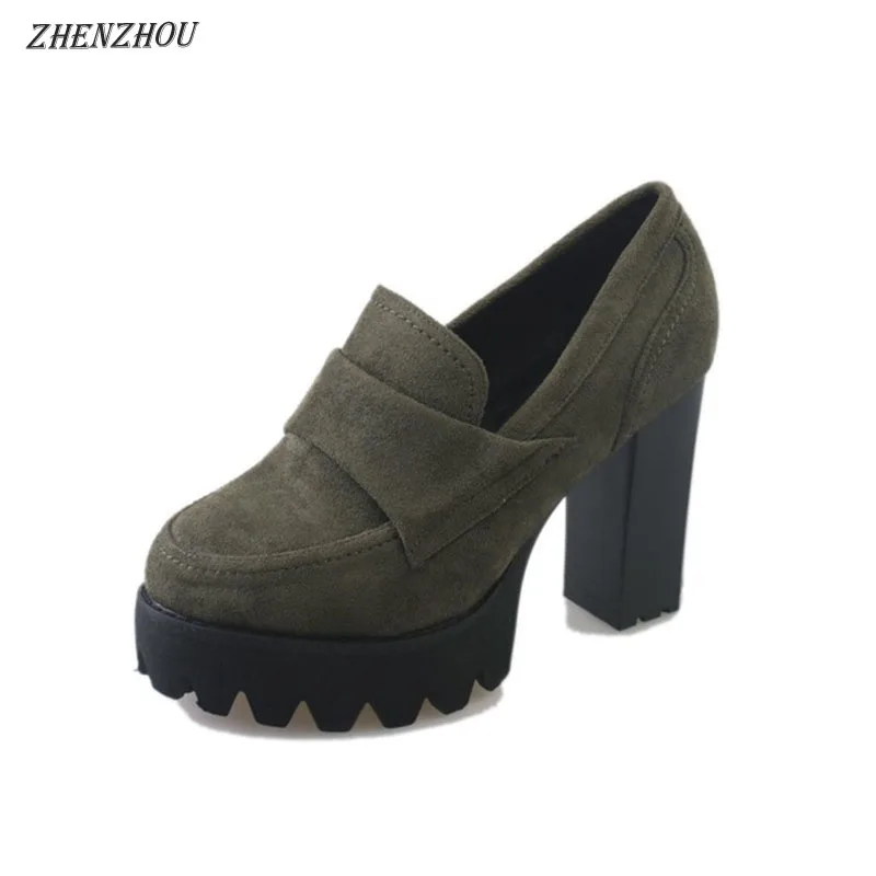 Women Pumps Suede high heels thick 2019 round head waterproof platform black single shoes female thick bottom was thin 10cm