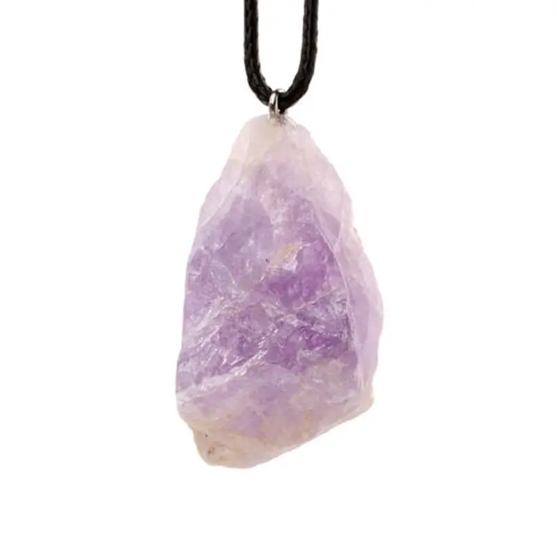 

yaye Natural Rough Stone Raw Amethyst Quartz Semi Precious Gemstone Reiki Healing Crystal Pendant Diy With Black Wax Cord