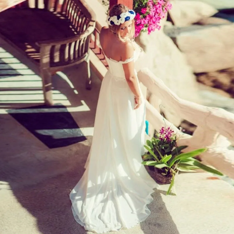 LORIE, Пляжное свадебное платье с открытыми плечами, с высоким разрезом, Милая Аппликация, а-силуэт, простое, бохо, платье невесты, свадебное платье