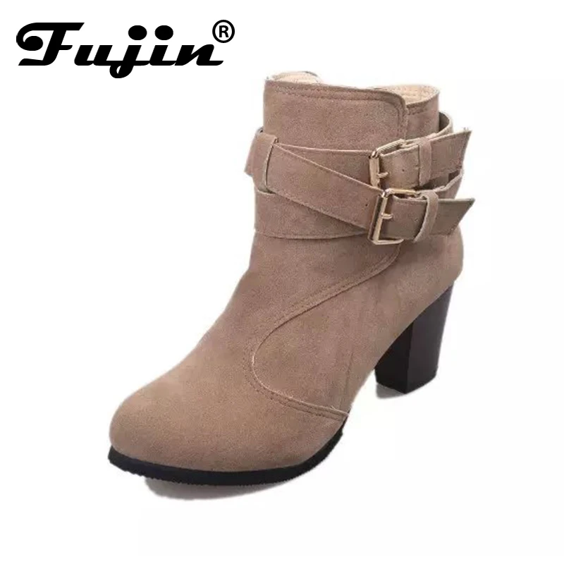 

Fujin Women Boots Fashion High Heel Zipper Ankle Boots Ladies Buckle Platform Shoes Winter Boots Women mujer