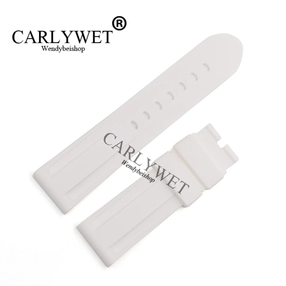 

CARLYWET 24mm Men White Waterproof Silicone Rubber Replacement Wrist Watch Band Strap Belt Without buckle For Luminor