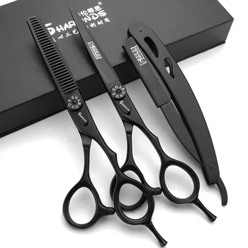

6 Inch Black Japan 440c Import Professional Hairdresser Scissors Set Salon Hairdresser Tools Hair Razor barber Thinning Scissors