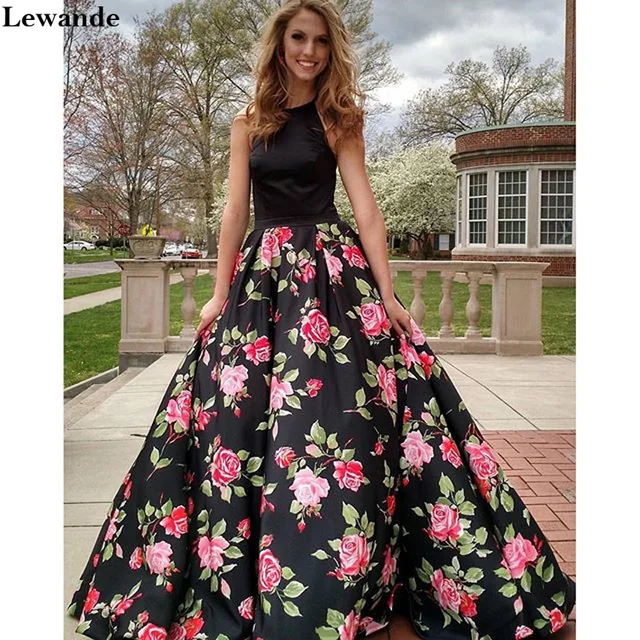 Flower Print Prom Dresses with Pockets