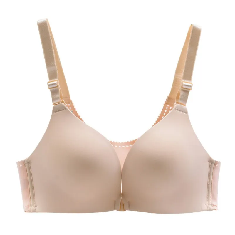 Front Closure Wireless Bra Women Gathering Push Up Seamless Bra Plus Size Three Quarters Cup Bra Skin Black White Bras for Women
