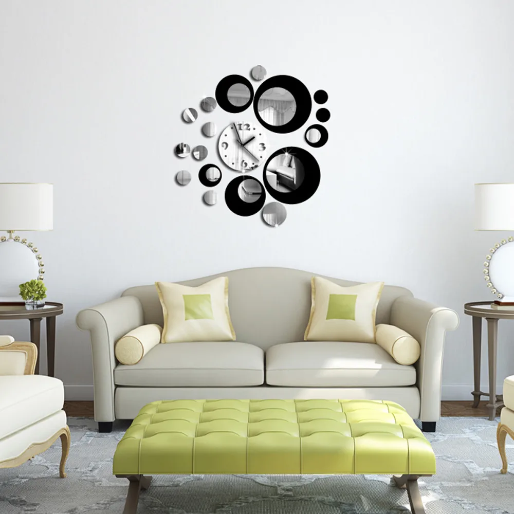 

High quality Fashion Acrylic Black Circle Around 3D Wall Clock Wall Sticker DIY Art Home Decoration Living room big wall clock