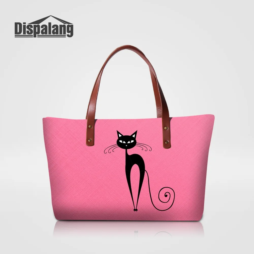 Dispalang Cute Handbag Abstract Cat Print Women Totes Large Capacity