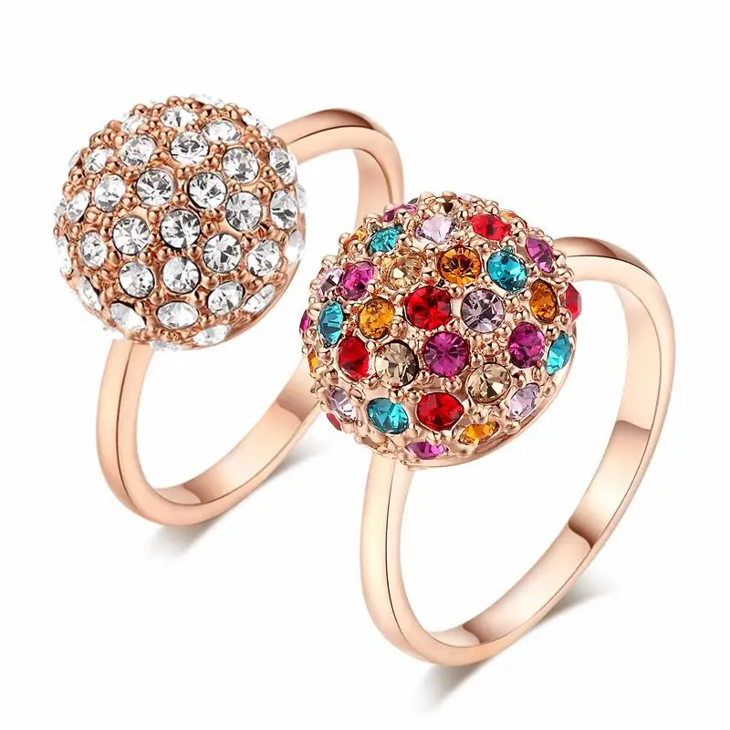 

Top Quality ZYR089 Multicolour Crystal Ball Rose Gold Color Ring Jewelry Crystals From Austria