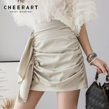 Cheerart мини-юбка с рюшами, высокая талия, юбка с запахом, летняя, трапециевидная, Женская плиссированная юбка, Женская Корейская стильная юбка с принтом от C.H.I.C