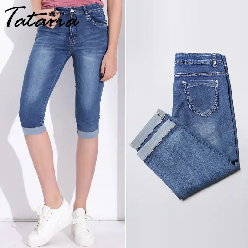womens blue jean capris