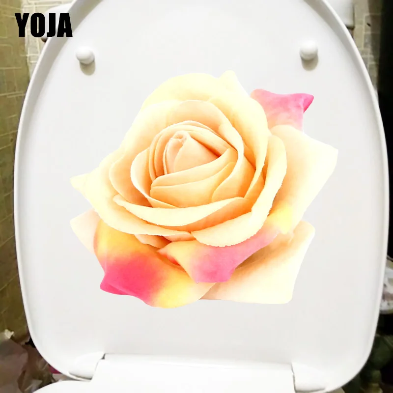 

YOJA 22.7X20.5CM Pink Yellow Roses Fashion Kitchen Living Room Wall Sticker Decal Toilet Seat Decor T1-1952