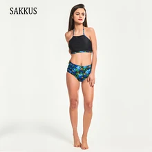SAKKUS 2018 New Floral Print High Waist Women Bikini Set Sexy Swimwear Bandage Biquini Beach Wear Slim Bathing Suit Padded