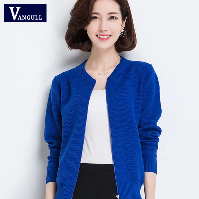 

VANGULL 2019 Autumn Winter New Casual Women Knitting Sweater Cardigans zipper solid O-neck Long Sleeve Short sweater Outerwear