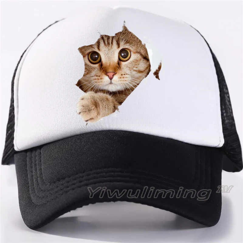 

New Summer Trucker Caps cute cat Cool Summer Black Adult Cool Baseball Mesh Net Trucker Caps Hat for Men Adjustable