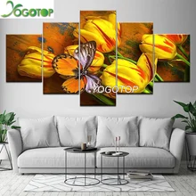 YOGOTOP DIY алмазов картина полный вышивка 5D квадратный/круглый дрель мозаика стены книги по искусству на заказ Желтые тюльпаны и бабочки шт. 5 шт. ML643
