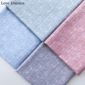 

100% cotton twill cloth GRAY PINK BLUE cartoon cute white cat fabrics for DIY crib bedding pets cushion apparel handwork decor