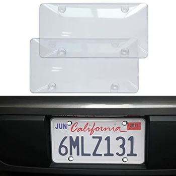 

2pcs Car White Transparent Durable Frame Cover Shield Tag Protector Convex Clear License Plate Truck RV Car Exterior Accessories