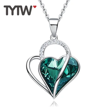 

TYTW Original Crystals from Austrian 925 Sterling Silver necklace Elegant Heart necklaces pendant for women jewelry gifts