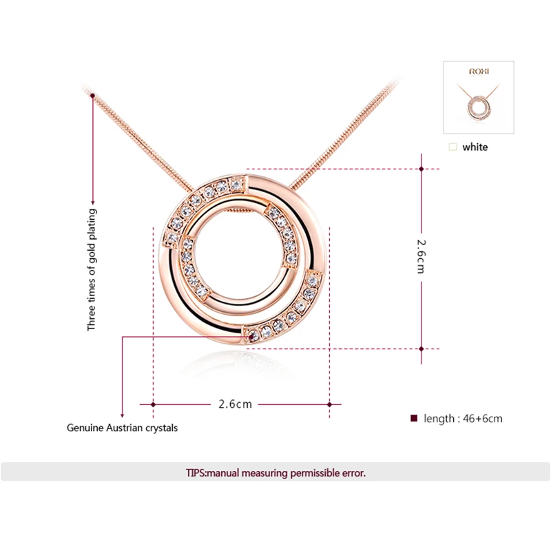 ROXI массивное ожерелье для женщин цвета розового золота двойной круглый кулон ожерелье для женщин хрустальное ожерелье колье femme fantaisie