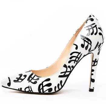 

Fashion Note Prints Stiletto Pumps Design Graffiti Shallow Dress Pumps Women Shoes Pointed Toe High Heels Wedding Shoes Woman