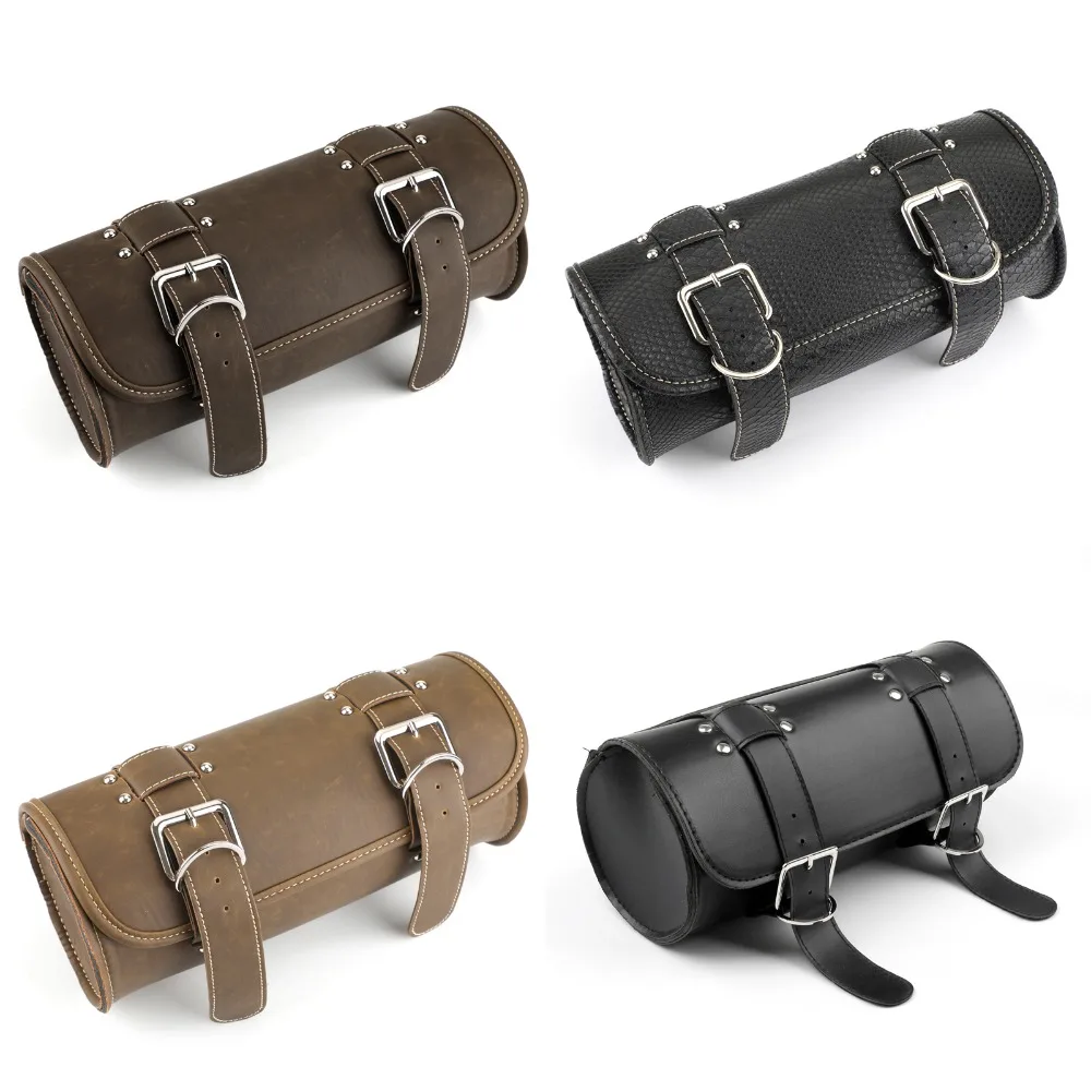 

Areyourshop Motorcycle Multi-use PU Leather Motorbike Tool Roll Kit Saddle Bag Black PU Leather Motorbike Accessories Bags